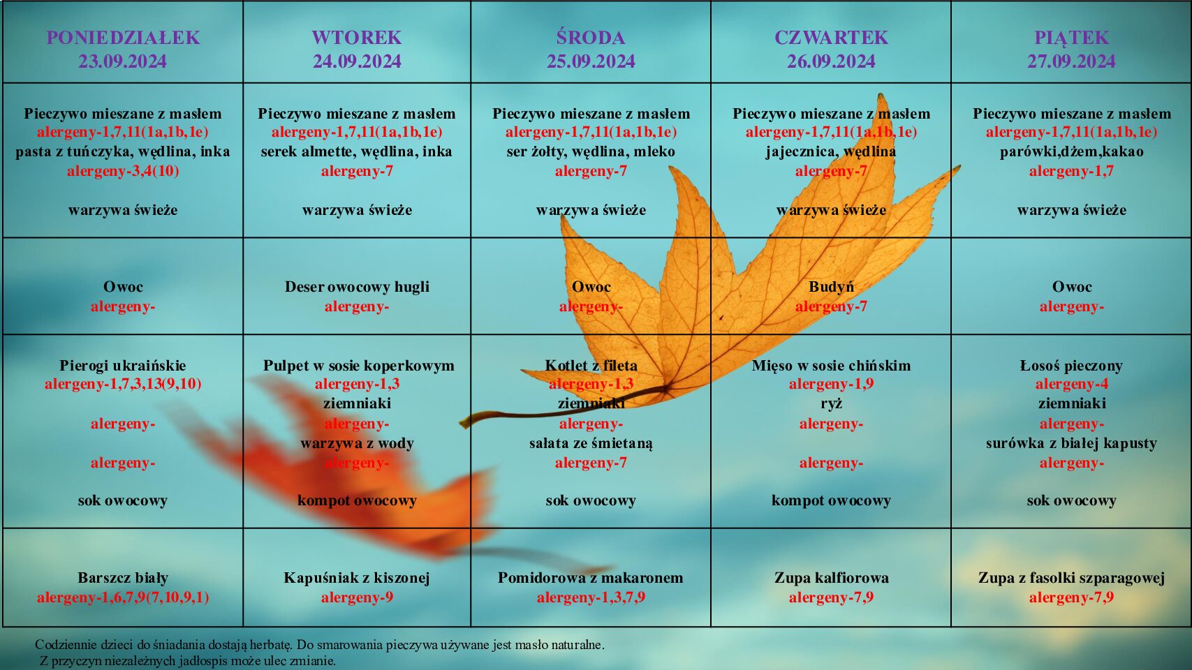 JADŁOSPIS OD 23-27.09.2024R