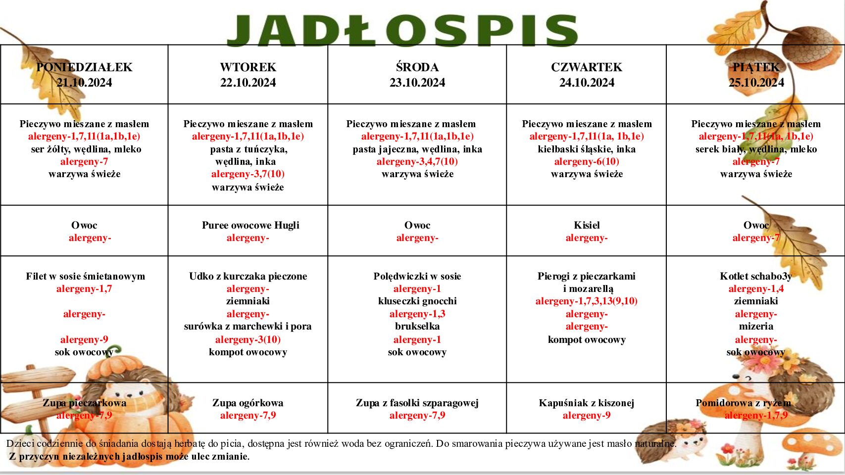 JADŁOSPIS OD 21.10.2024R-25.10.2024R